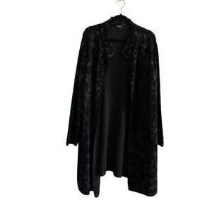 Ulla Popken Women 20/22 Black Animal Print Artsy Open Front Long Cardigan Coat